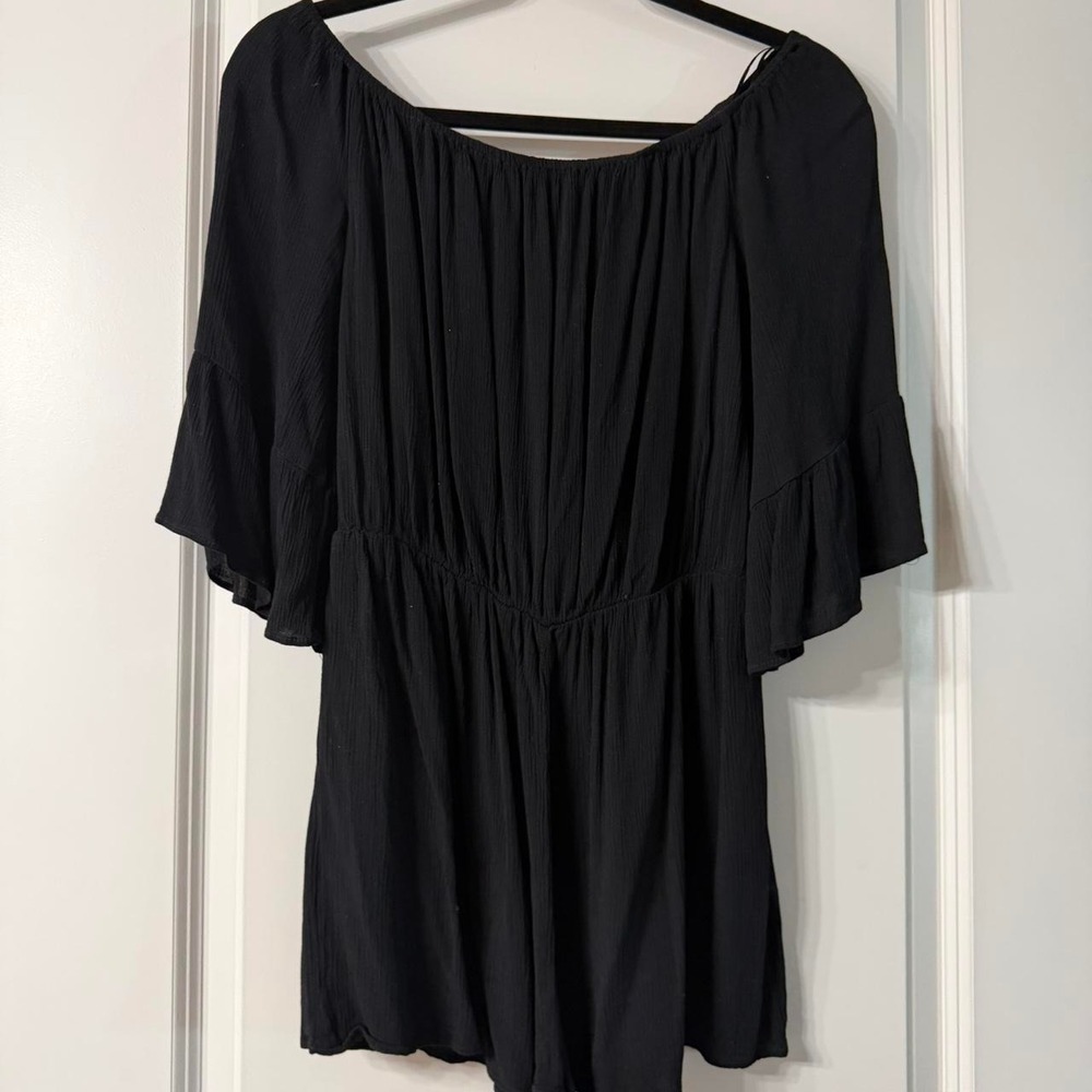 Topshop Black Off The Shoulder Bell Sleeve Romper Size US 8 UK 12 EUR 40